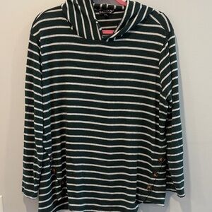 NAIF Green and White Striped Cowl Neck Sweater